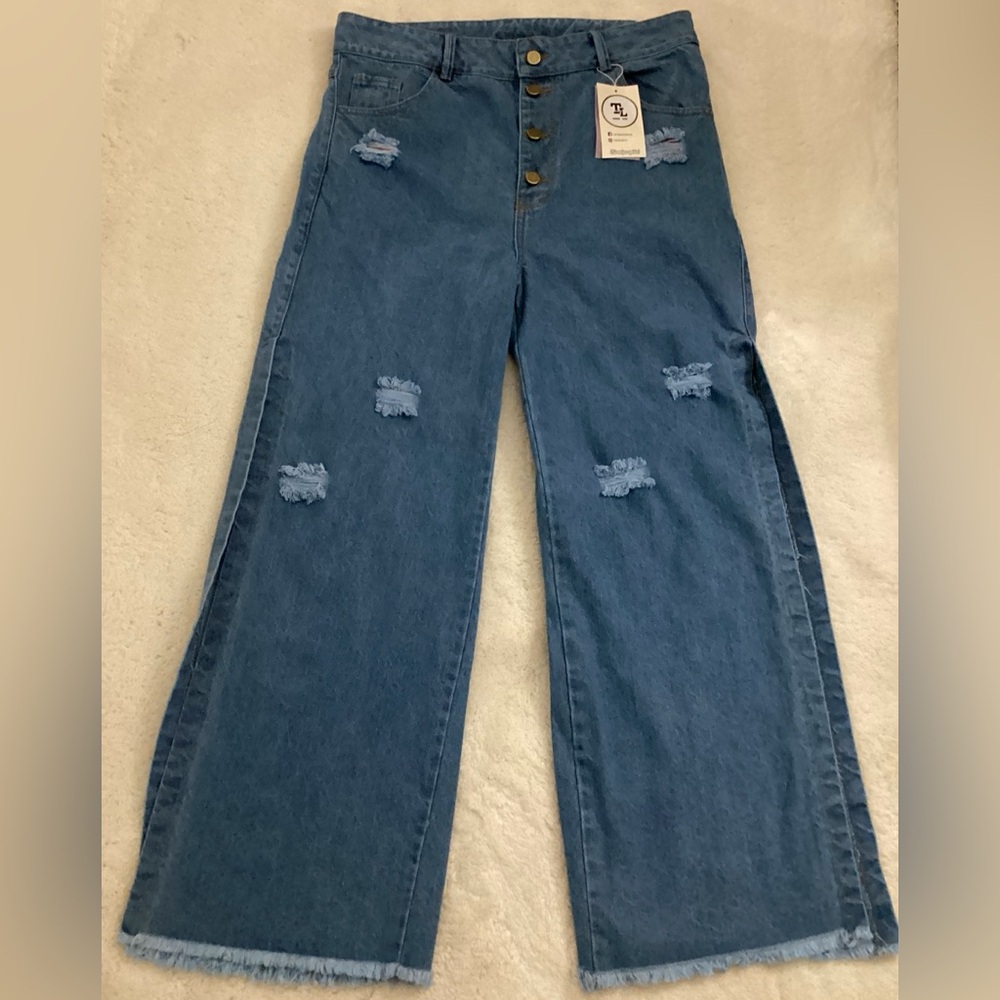NEW Colombian Distressed Blue Jeans/Shorts Wide-Leg Ladies Size 12 Top Level NWT